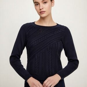 Talbots Tight Knit Navy Blue Sweater Top Women's Size XL